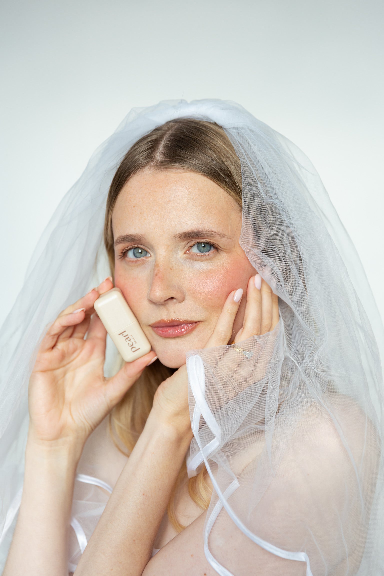 Bridal look using Something Borrowed pink peach blush stick by Pearl Beauty