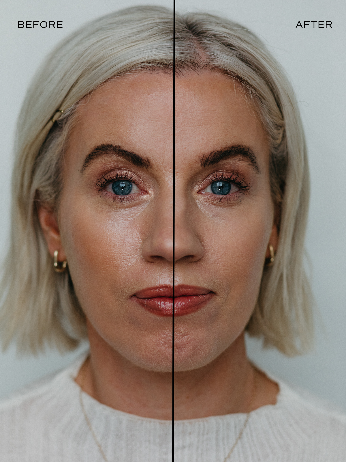 Makeup Before And After Setting Powder