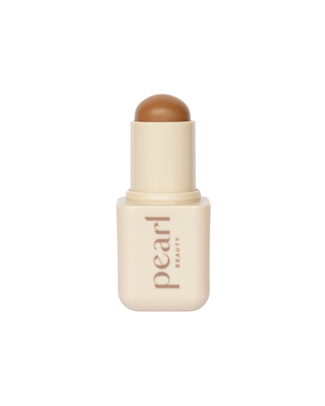 A pearl beauty stick with a warm beige cap and a light brown cosmetic stick tip, centered on a plain white background.