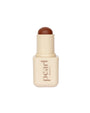 A pearl beauty lip balm stick with a warm brown formula visible at the top of a cream-colored tube, centered on a plain white background.