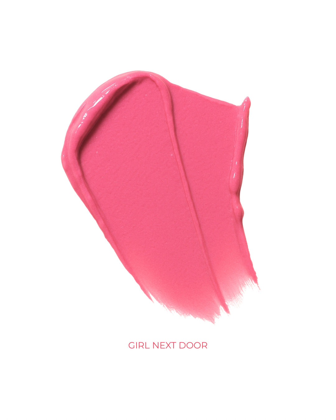 Pink lipstick swatch on a white background with 'Girl Next Door' branding.